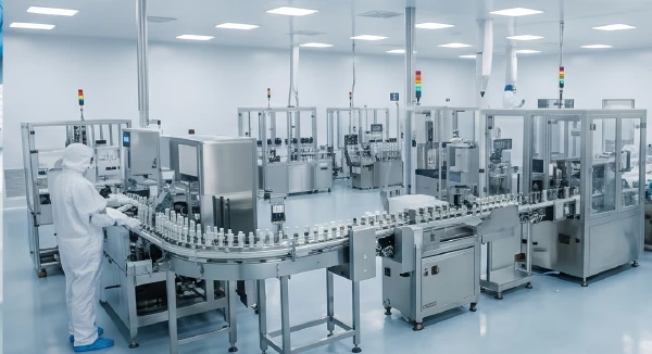 8,000 square meter GMPC Class 100,000 cleanroom manufacturing facility in Guangzhou, featuring 5 automated production lines for large-scale skincare manufacturing.