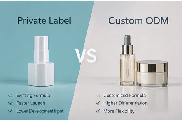 Private label and custom ODM skincare development paths compared side by side