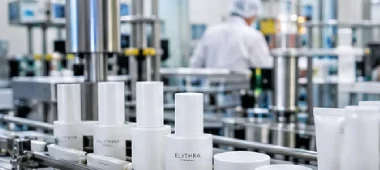 Skincare OEM production line filling a minimum order quantity batch of serum bottles